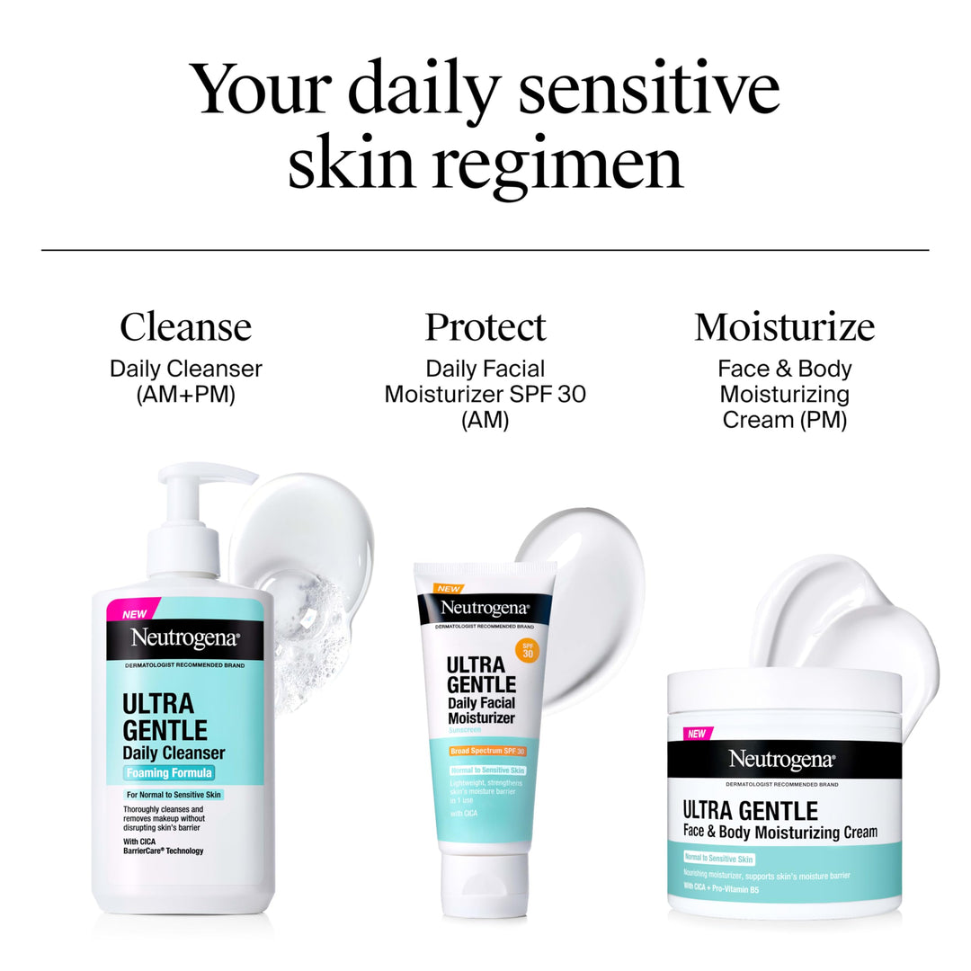 Neutrogena Ultra Gentle Foaming Facial Cleanser, Foaming Face Wash for Sensitive Skin, Gently Cleanses Away Dirt, Oil & Makeup Without Over Drying, Fragrance-Free, 5.8 fl. oz