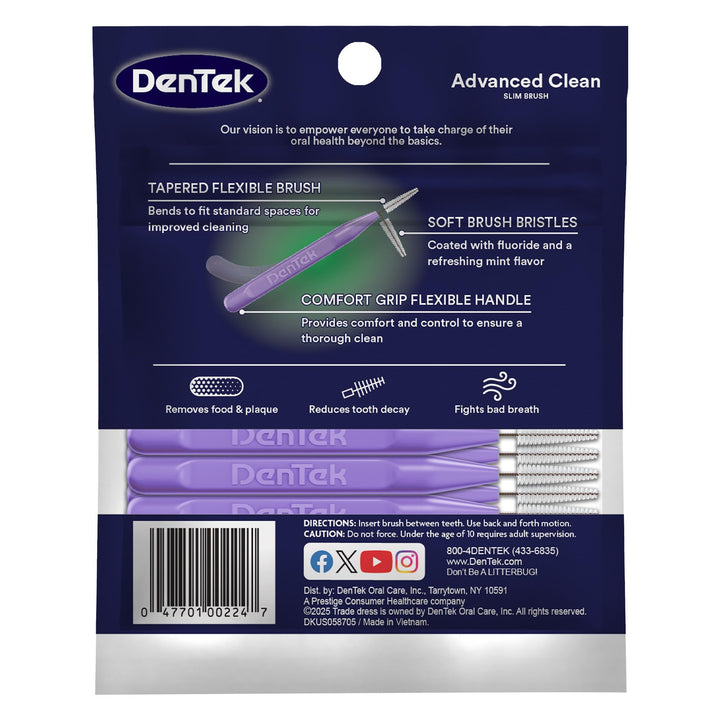 DenTek Slim Brush Advanced Clean Interdental Cleaners, Extra Tight, 32 Count