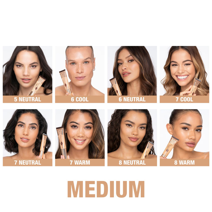 Charlotte Tilbury Beautiful Skin Medium Coverage Hydrating Foundation - Buildable Liquid Makeup for Instant Glow, Plumping Hydration & Lasting Skincare Benefits - 7 Cool