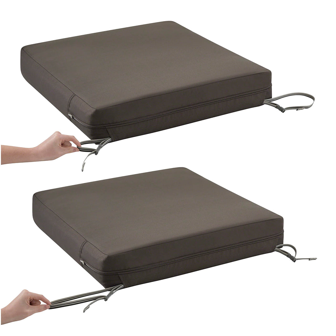 Classic Accessories Ravenna Water-Resistant 23 x 23 x 5 Inch Square Outdoor Seat Cushion Slip Cover, Patio Furniture Chair Cushion Cover, Mushroom, Patio Furniture Cushion Covers Retail $31.99