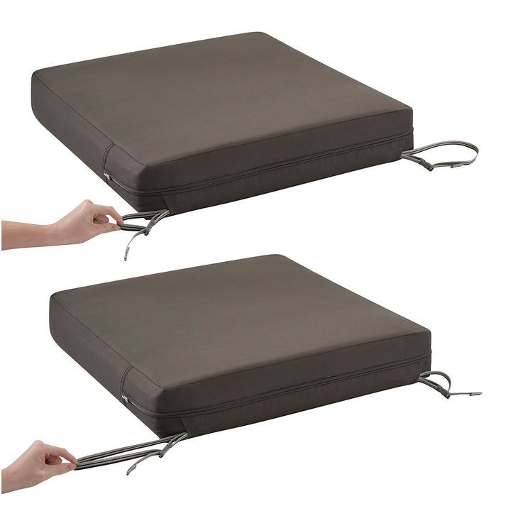 Classic Accessories Ravenna Water-Resistant 23 x 23 x 5 Inch Square Outdoor Seat Cushion Slip Cover, Patio Furniture Chair Cushion Cover, Mushroom, Patio Furniture Cushion Covers Retail $31.99