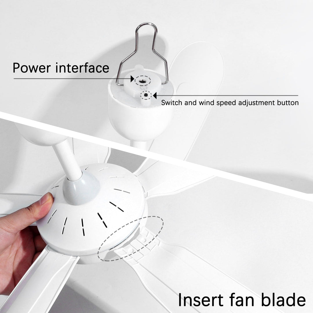 Mengnessly 28" Inch Ceiling Fan AC 110V/DC 12V Indoor Outdoor Gazebo Electric Fans for Tent with Remote Control Portable Hanging Plug in No Light White Bedroom Porch Quiet Small Room RV Garage Dorm Retail $49.80