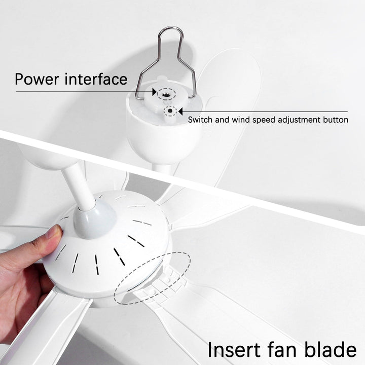 Mengnessly 28" Inch Ceiling Fan AC 110V/DC 12V Indoor Outdoor Gazebo Electric Fans for Tent with Remote Control Portable Hanging Plug in No Light White Bedroom Porch Quiet Small Room RV Garage Dorm Retail $49.80