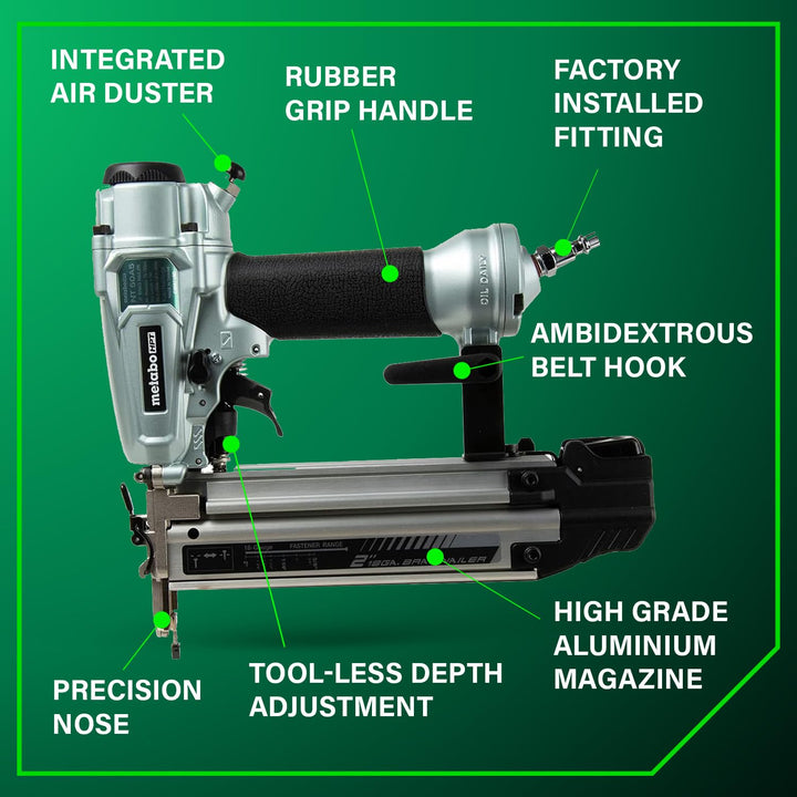Metabo HPT Pro Brad Nailer, Pro-Preferred Pneumatic Finish Power Nailer for Trim Work, Furniture Building, Lightweight and Durable with Aluminum Magazine, 18 Gauge, 5/8" to 2" Brad Nails, NT50A5 Retail $159.00