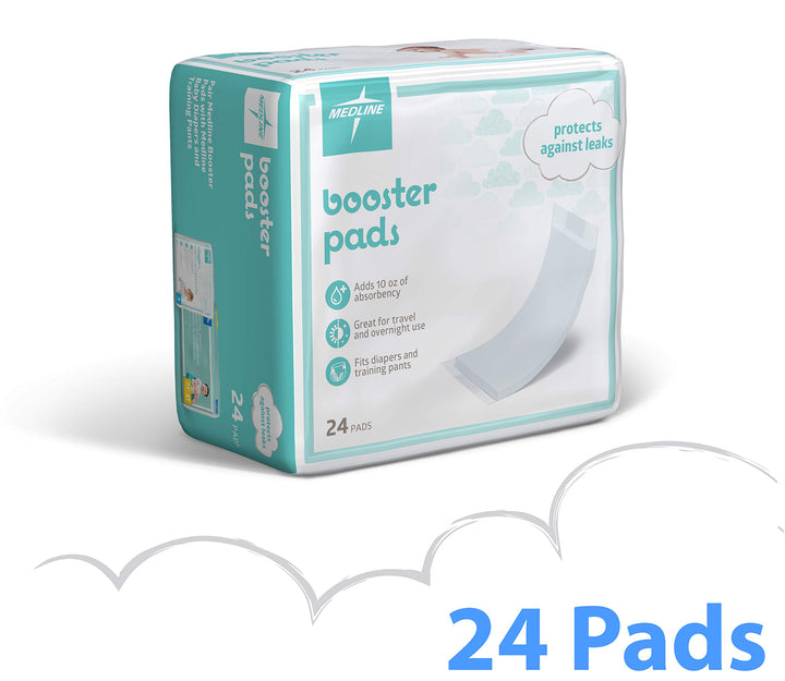 Medline Booster Pads with Adhesive, 24 Count, Baby Diaper Doubler for Overnight Use to Help Eliminate Leaks
