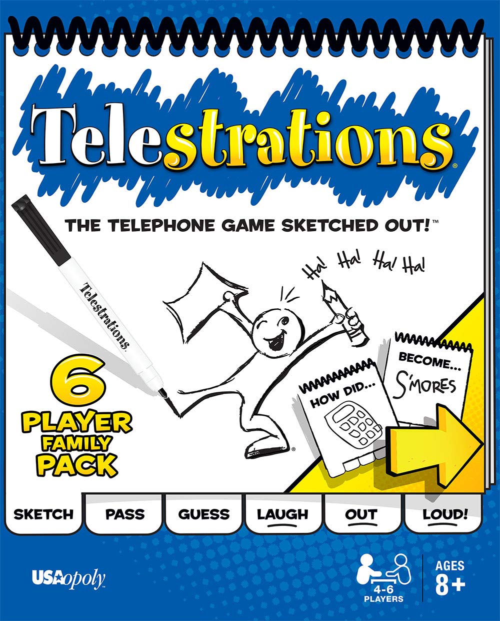USAopoly Telestrations Original 6 Player | Family Board Game | A Fun Family Game for Kids and Adults | Family Game Night Just Got Better | The Telephone Game Sketched Out Retail $19.99