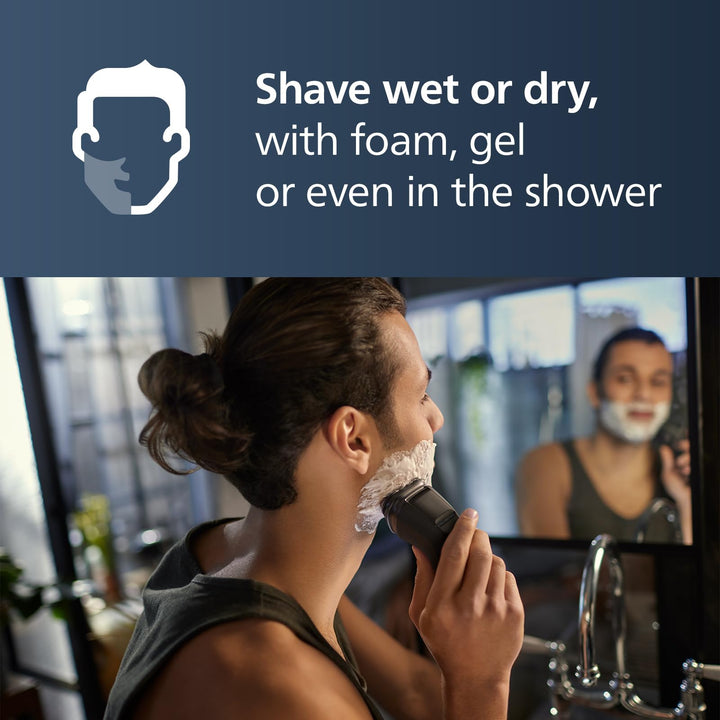 Philips Norelco Shaver 2400 Series, Wet and Dry Electric Shaver, Pop-up Trimmer, P-Cap, Deep Black, Model X3001/90