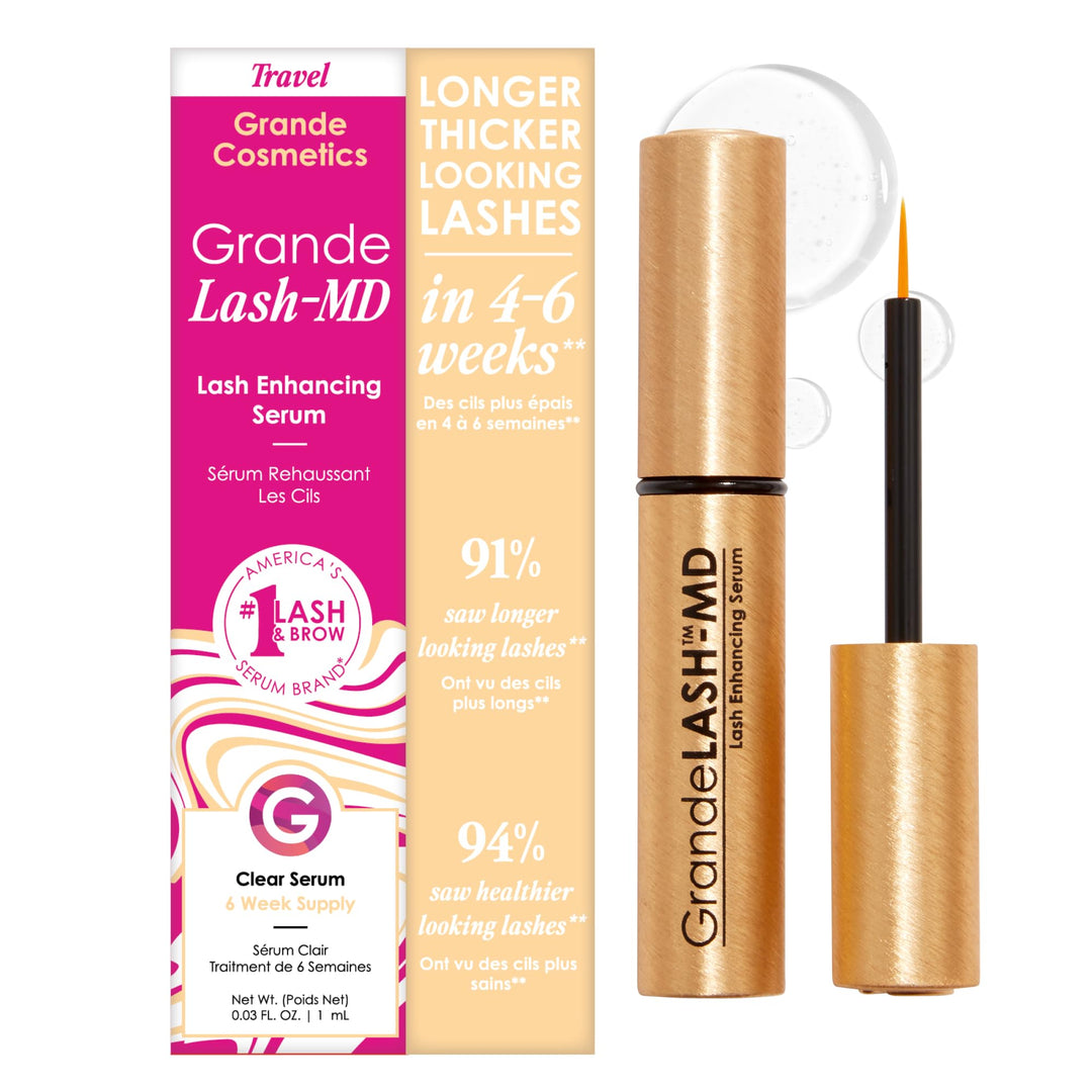 Grande Cosmetics GrandeLASH-MD Lash Enhancing Serum - Peptide & Vitamin Infused Formula for Longer, Thicker, Fuller Looking Lashes - Ophthalmologist Tested, Cruelty-Free, 6 Week Supply (1mL) Retail $36.00