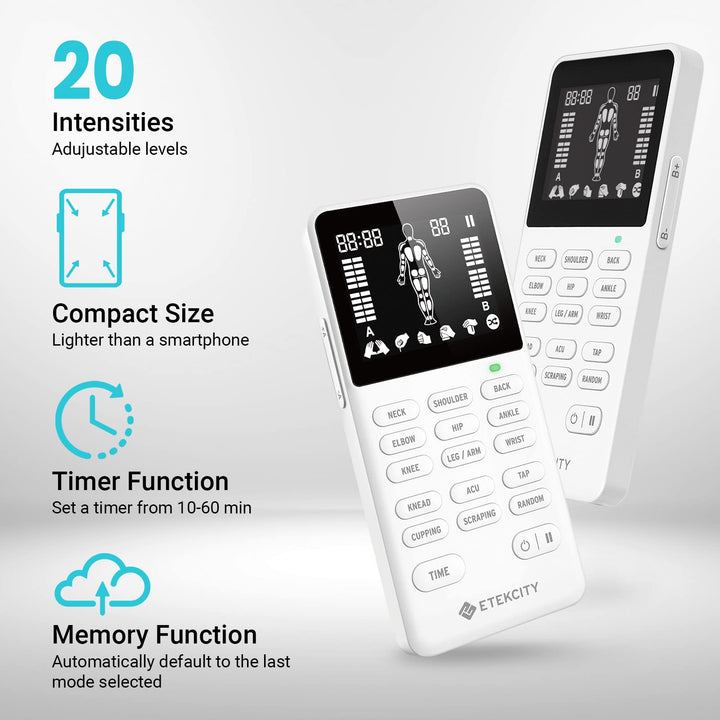 Etekcity 4-Channel Rechargeable TENS Unit,FSA-HSA Eligible Muscle Stimulator for Pain Relief, After-Exercise Relaxation, Physical Therapy, 8 Electrode Pads, Back,Neck,Shoulder,Sciatica, Period Cramps
