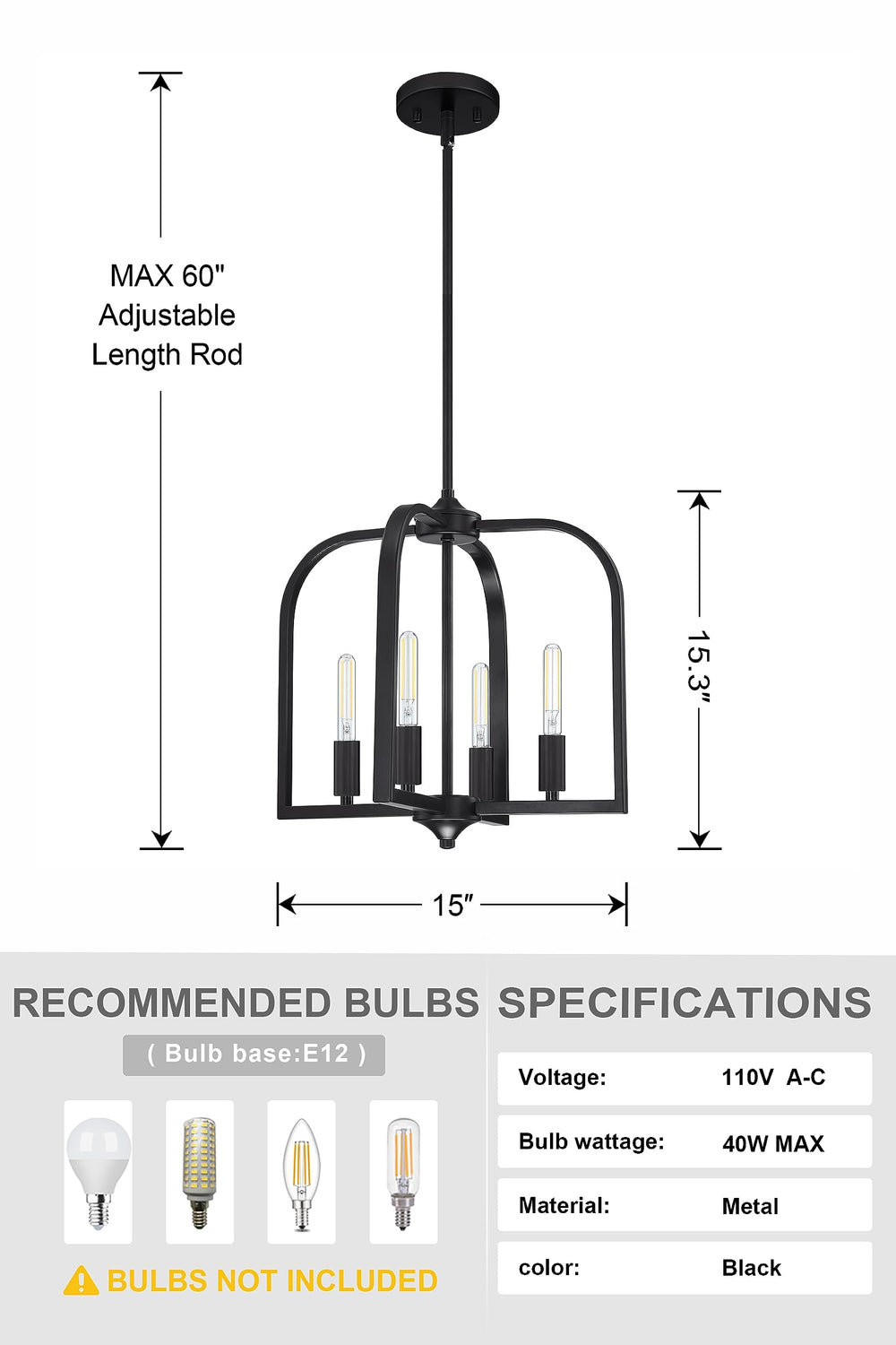 Dolaimi House 4 Light 15'' Rustic Metal Lantern Cage Farmhouse Kitchen Island Pendant Light Fixture,Modern Industrial Black Finish for Dining Room Bedroom Foyer Entry Porch Over Sink(E12 Base) Retail $79.99