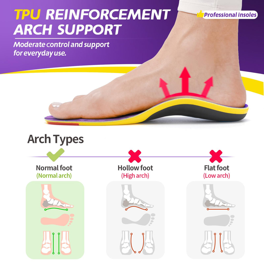 TANSTC Heavy Duty High Arch Support Inserts 220+ lbs Plantar Fasciitis Relief Insoles Men Professional Sport Insoles with Shock Absorption Flat Feet Orthotic Insert Work Boot Shoe Insole,L