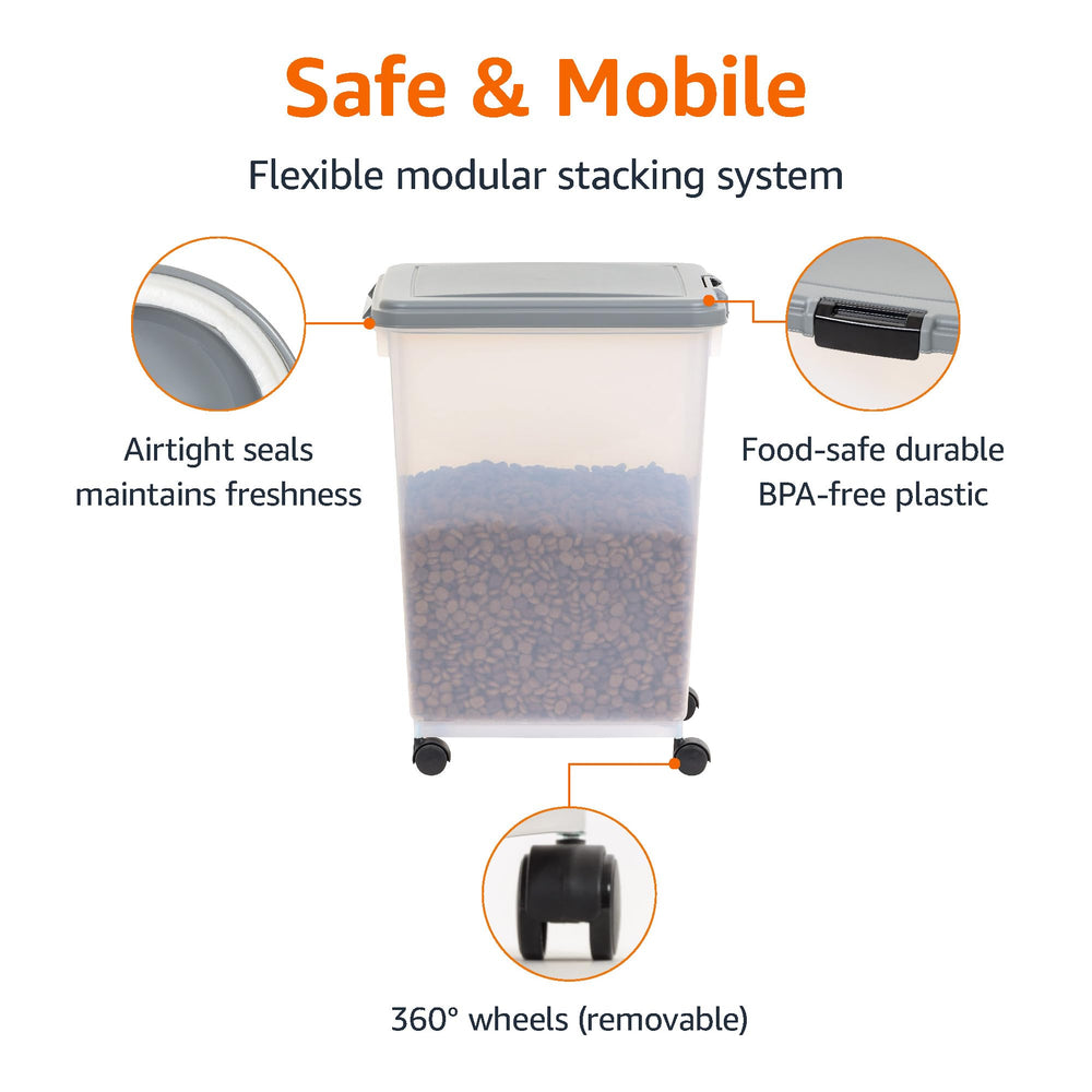 Amazon Basics Airtight Dog Food Storage Container with Scoop and Wheels, 69 QT, Gray Retail $34.99