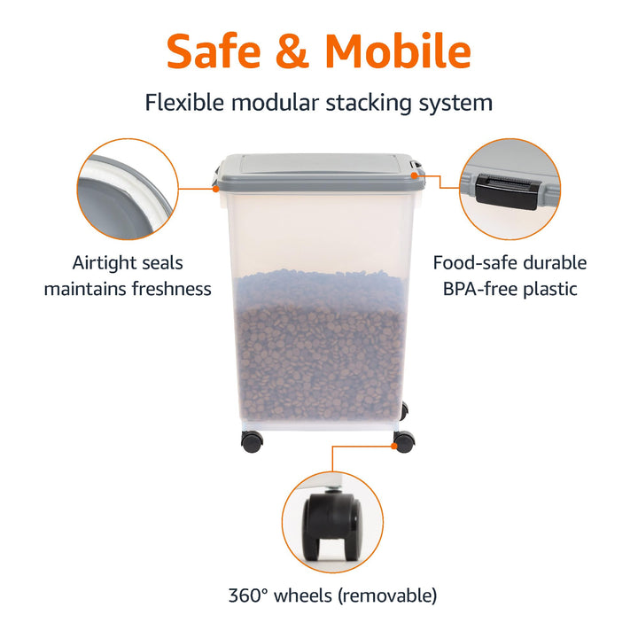 Amazon Basics Airtight Dog Food Storage Container with Scoop and Wheels, 69 QT, Gray Retail $34.99