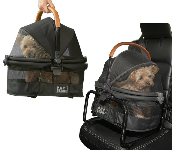 Pet Gear No-Zip View 360 Ultra Lite Pet Safety Carrier & Car Seat for Small Dogs & Cats Push Button Entry, 15", Jet Black Retail $69.98