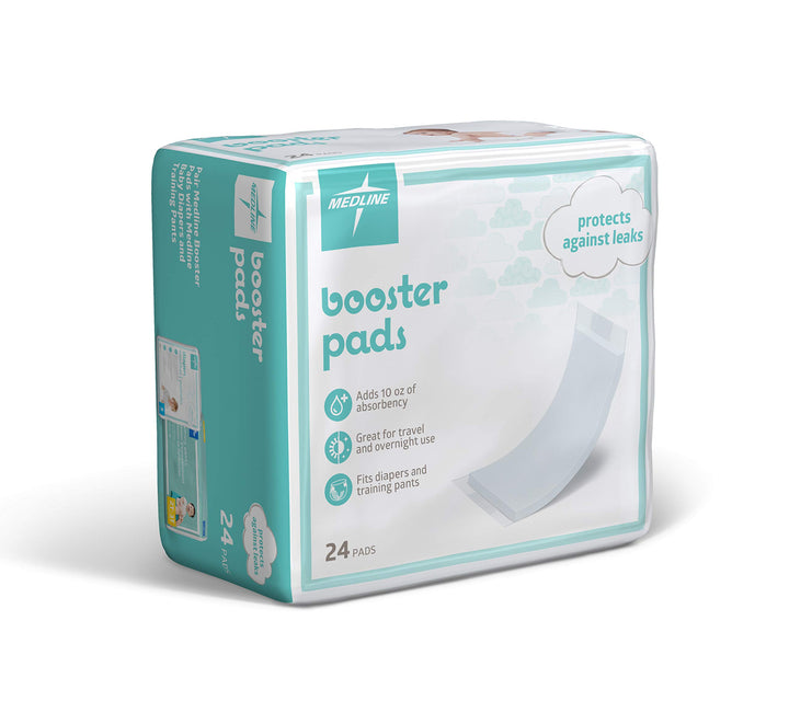 Medline Booster Pads with Adhesive, 24 Count, Baby Diaper Doubler for Overnight Use to Help Eliminate Leaks