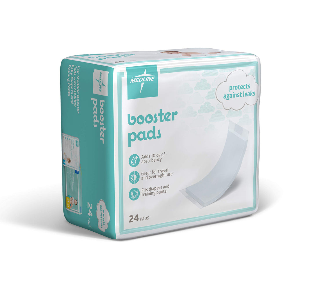 Medline Booster Pads with Adhesive, 24 Count, Baby Diaper Doubler for Overnight Use to Help Eliminate Leaks