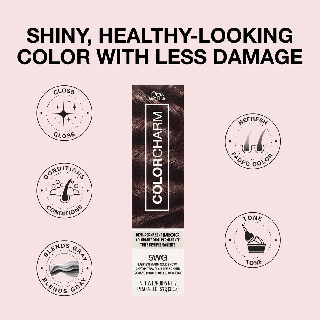 COLORCHARM Demi Permanent Hair Color 5WG Lightest Warm Gold Brown Gloss, Refresh & Tone 2 Fl Oz