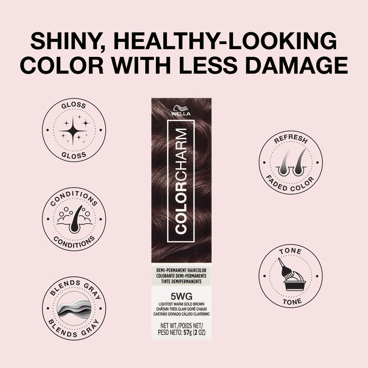COLORCHARM Demi Permanent Hair Color 5WG Lightest Warm Gold Brown Gloss, Refresh & Tone 2 Fl Oz