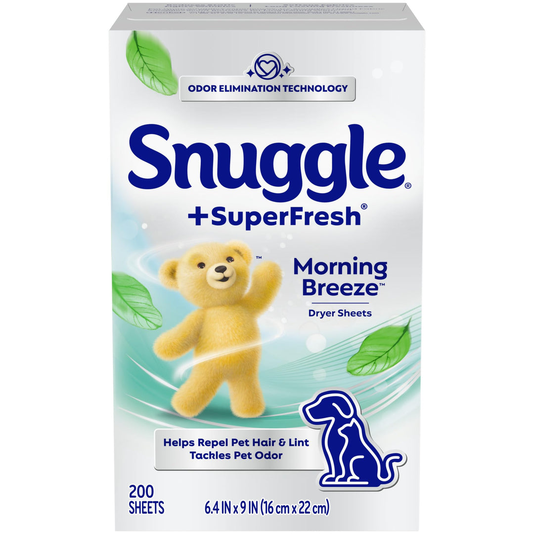 Snuggle SuperFresh Fabric Softener Dryer Sheets, 200 Count, Morning Breeze, Long-Lasting Fresh & Clean Scent, Tackles Pet Odor, Helps Repel Pet Hair, Reduces Static & Fights Wrinkles, HE Safe Retail $11.79