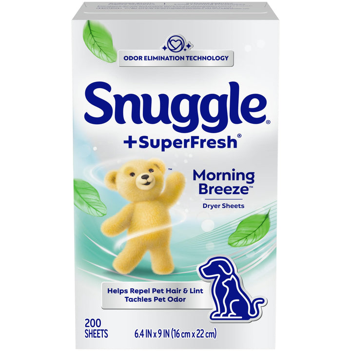 Snuggle SuperFresh Fabric Softener Dryer Sheets, 200 Count, Morning Breeze, Long-Lasting Fresh & Clean Scent, Tackles Pet Odor, Helps Repel Pet Hair, Reduces Static & Fights Wrinkles, HE Safe Retail $11.79