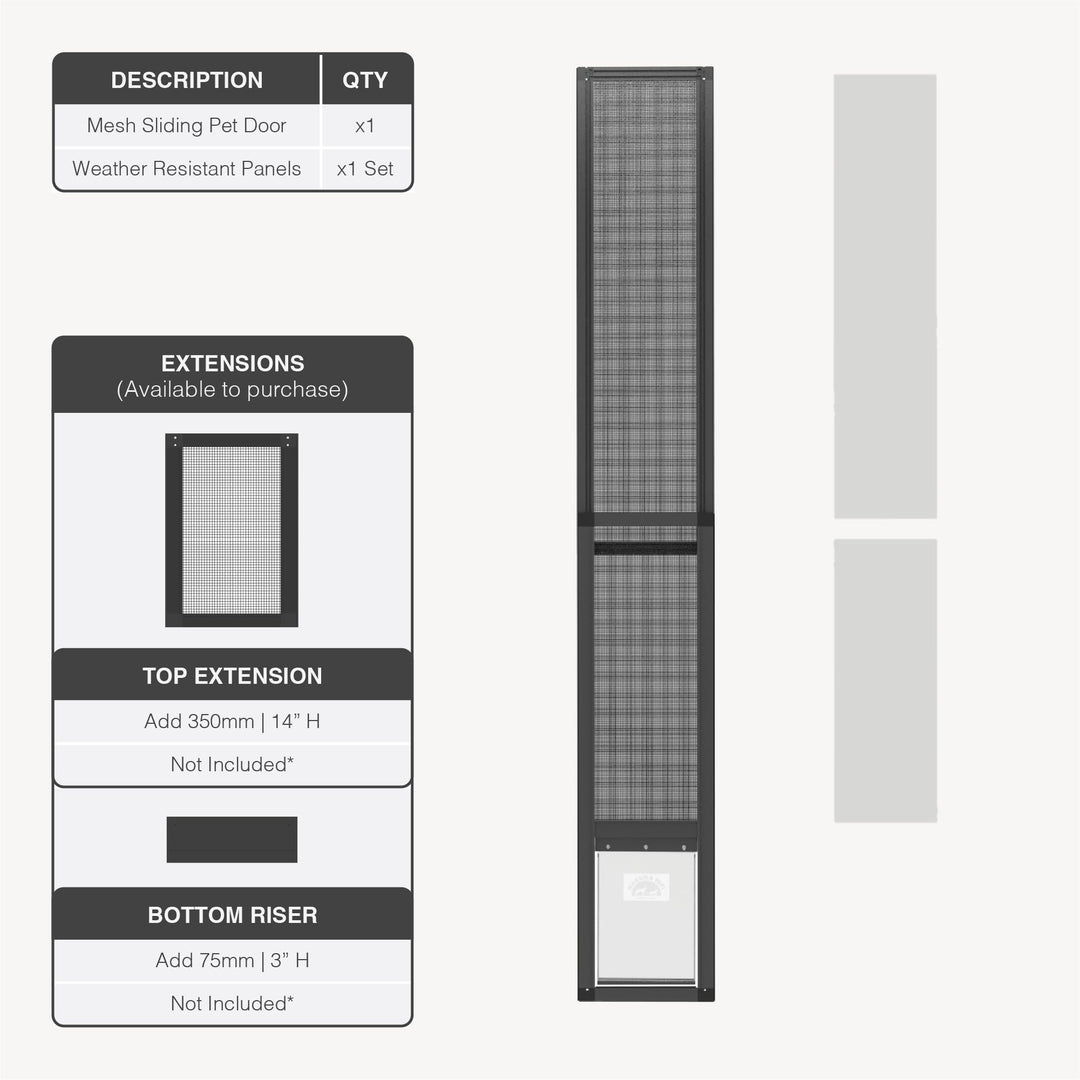 Hakuna Pets V2 Patio Pet Door Screen Insert Panel for Sliding Doors, Fits Door Track Min Ht 62.99" to Max Ht 84.25",UV Resistant Mesh, Locking Magnetic Dog Door, Easy Install and Removal,Large,Silver Retail $134.99
