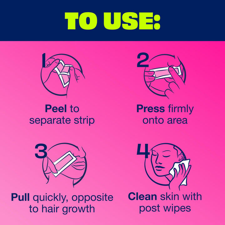 Nair Hair Remover Wax Ready Strips, Face and Bikini Hair Removal Wax Strips, Orchid and Cherry Blossom Extracts, Dermatologist Tested, Plus 4 Non-Flushable Post Wipes, 40 Count Retail $7.98