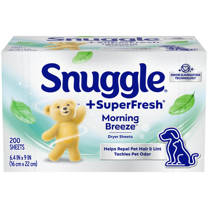 Snuggle SuperFresh Fabric Softener Dryer Sheets, 200 Count, Morning Breeze, Long-Lasting Fresh & Clean Scent, Tackles Pet Odor, Helps Repel Pet Hair, Reduces Static & Fights Wrinkles, HE Safe Retail $11.79