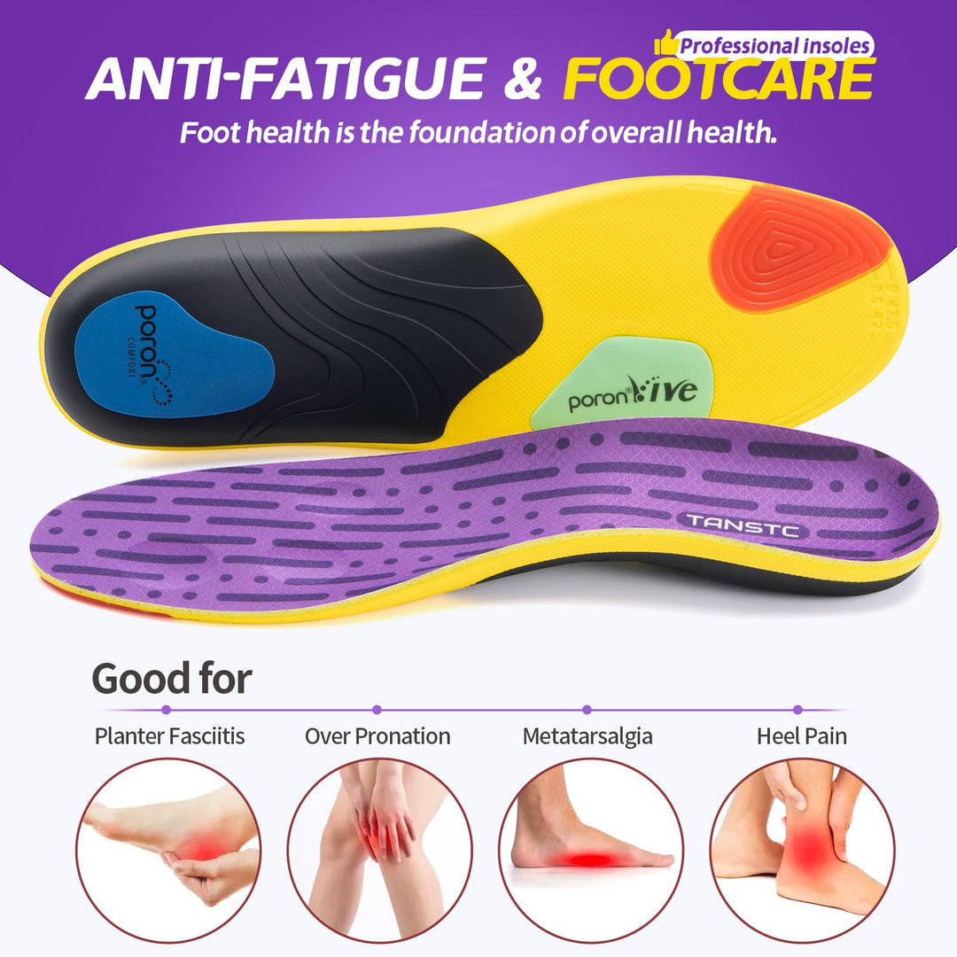 TANSTC Heavy Duty High Arch Support Inserts 220+ lbs Plantar Fasciitis Relief Insoles Men Professional Sport Insoles with Shock Absorption Flat Feet Orthotic Insert Work Boot Shoe Insole,L