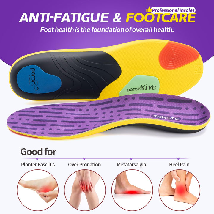 TANSTC Heavy Duty High Arch Support Inserts 220+ lbs Plantar Fasciitis Relief Insoles Men Professional Sport Insoles with Shock Absorption Flat Feet Orthotic Insert Work Boot Shoe Insole,L