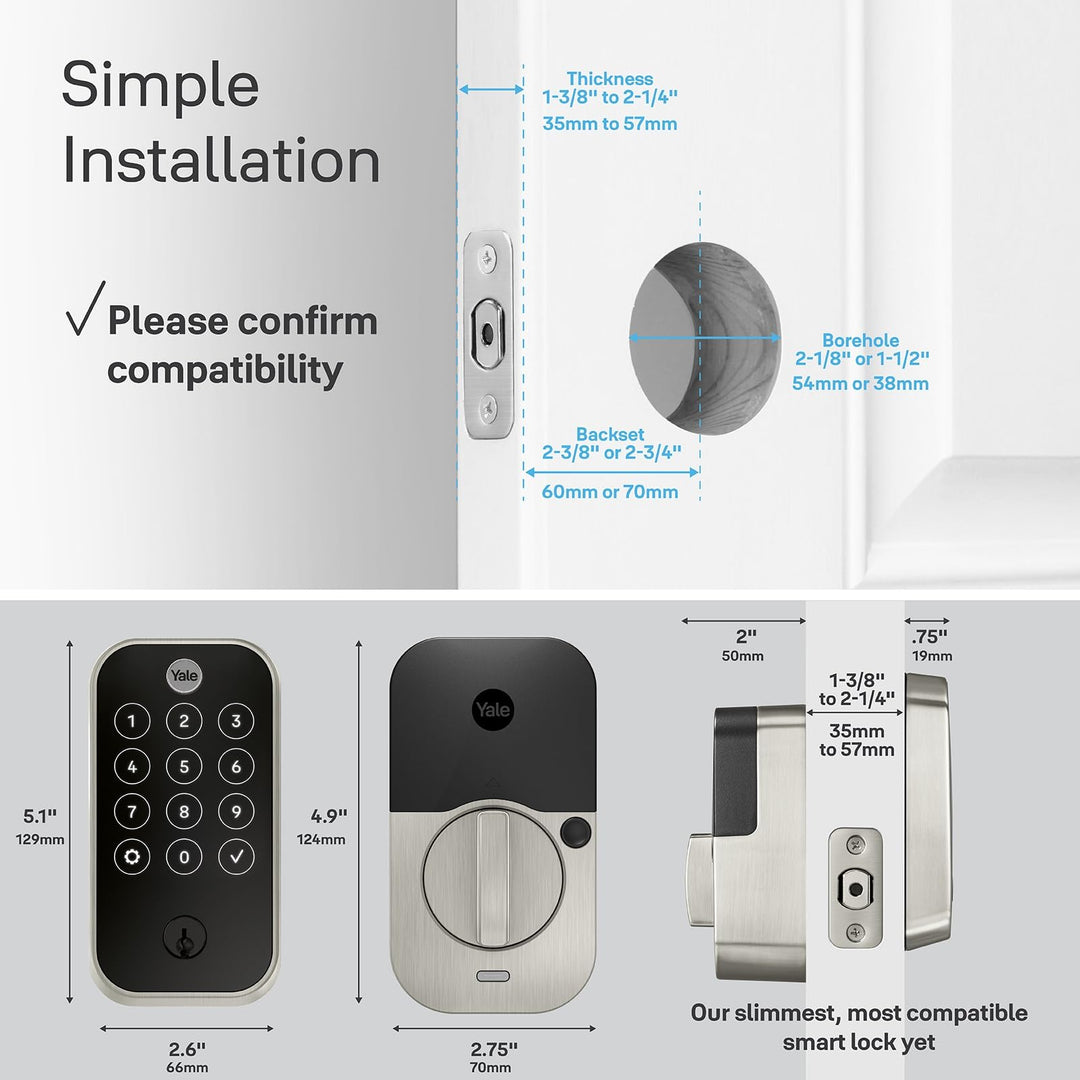 Yale Assure Lock 2 – Satin Nickel Smart Lock for Front Door with Keypad and Adjustable Entry Codes (No Wi-Fi) and Deadbolt – Secure Keyless Entry Door Lock, YRD420-BLE-619 Retail $189.99