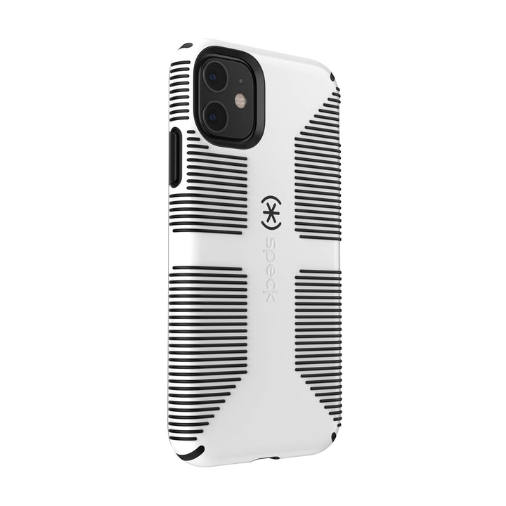 Speck iPhone 11 Case - Drop Protection, Raised Bumpers & Extra Grip Slim Design with Dual Layer Protective Cushion & Qi Wireless Charging Compatible - White, Black CandyShell Grip Retail $24.95