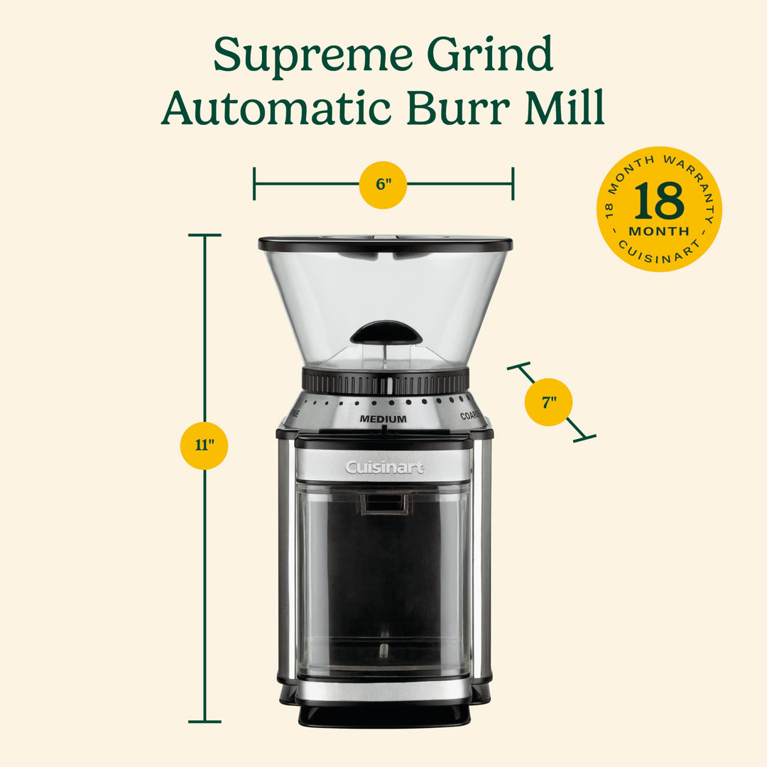 Cuisinart Coffee Grinder, Electric One-Touch Automatic Burr Coffee Grinder with 18-Position Grind Selector, Cup Size Selector for 4 Ã¢â‚¬â€œ 18 Cups, DBM-8P1, Black Stainless