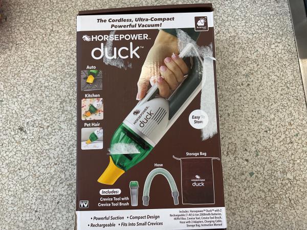 Horsepower Duck Cordless Vacuum, Ultra-Powerful, Compact, AS SEEN ON TV, Strong Suction, Easy to Store, Rechargeable. Home, Auto, Pet Hair, Fits in Tiny Crevices, Includes Hose, Crevice Tool & Brush Retail $39.94