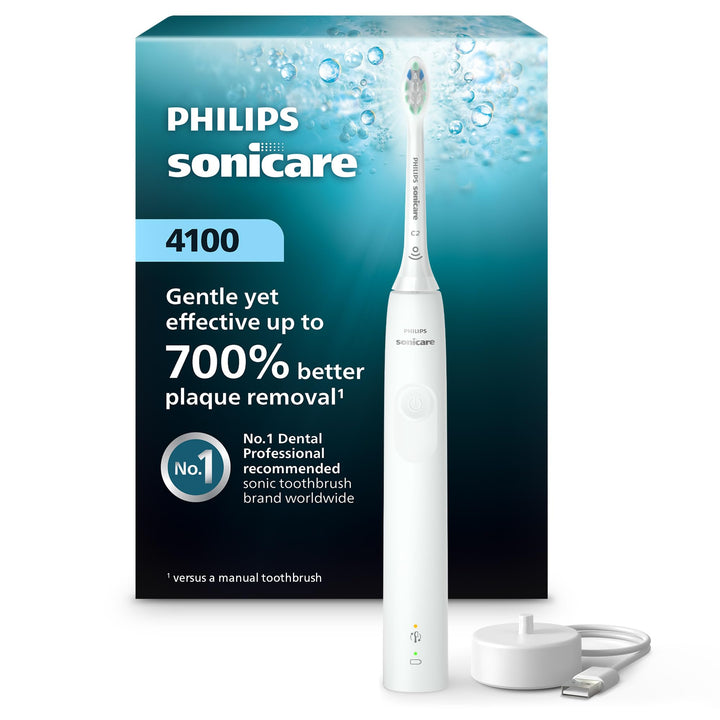Philips Sonicare 4100 Series Electric Toothbrush - Sonic Toothbrush with Advanced Sonic Technology, Pressure Sensor, Two Intensity Settings, Smartimer & Quadpacer, White, Model HX3681/23 Retail $49.96