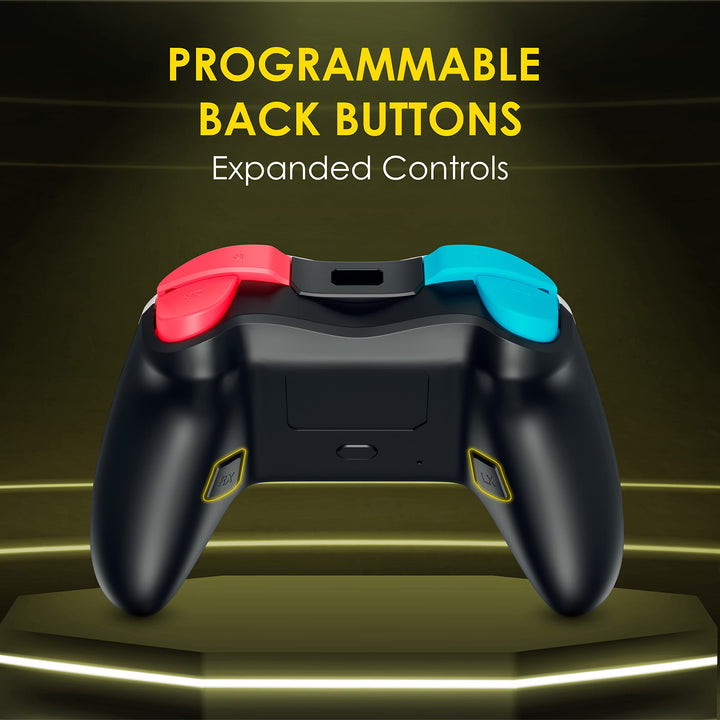 MGC Switchplate Wireless Controller for Switch/OLED/Lite, Gyro Control, Programmable Back Buttons, Adjustable Strength Rumble, 2 Magnetic Faceplates, Screwless Housing, Compact Design
