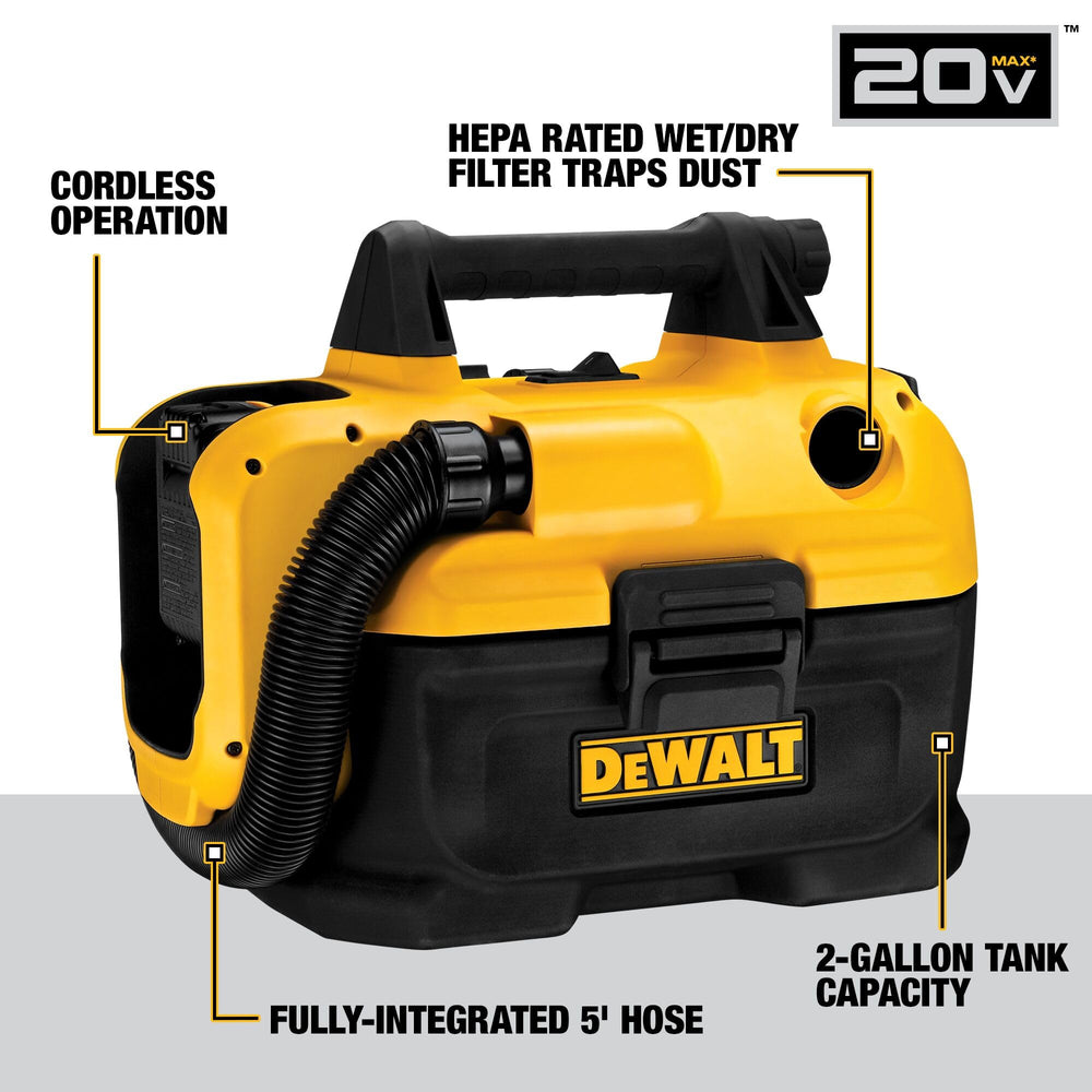 DEWALT 20V MAX Cordless Shop Vac, Wet Dry Vacuum Cleaner, Portable 2 Gallon Wet Dry Vac, Strong Suction Shop Vacuum with Hepa Filter, Tool Only (DCV580H) Retail $199.00