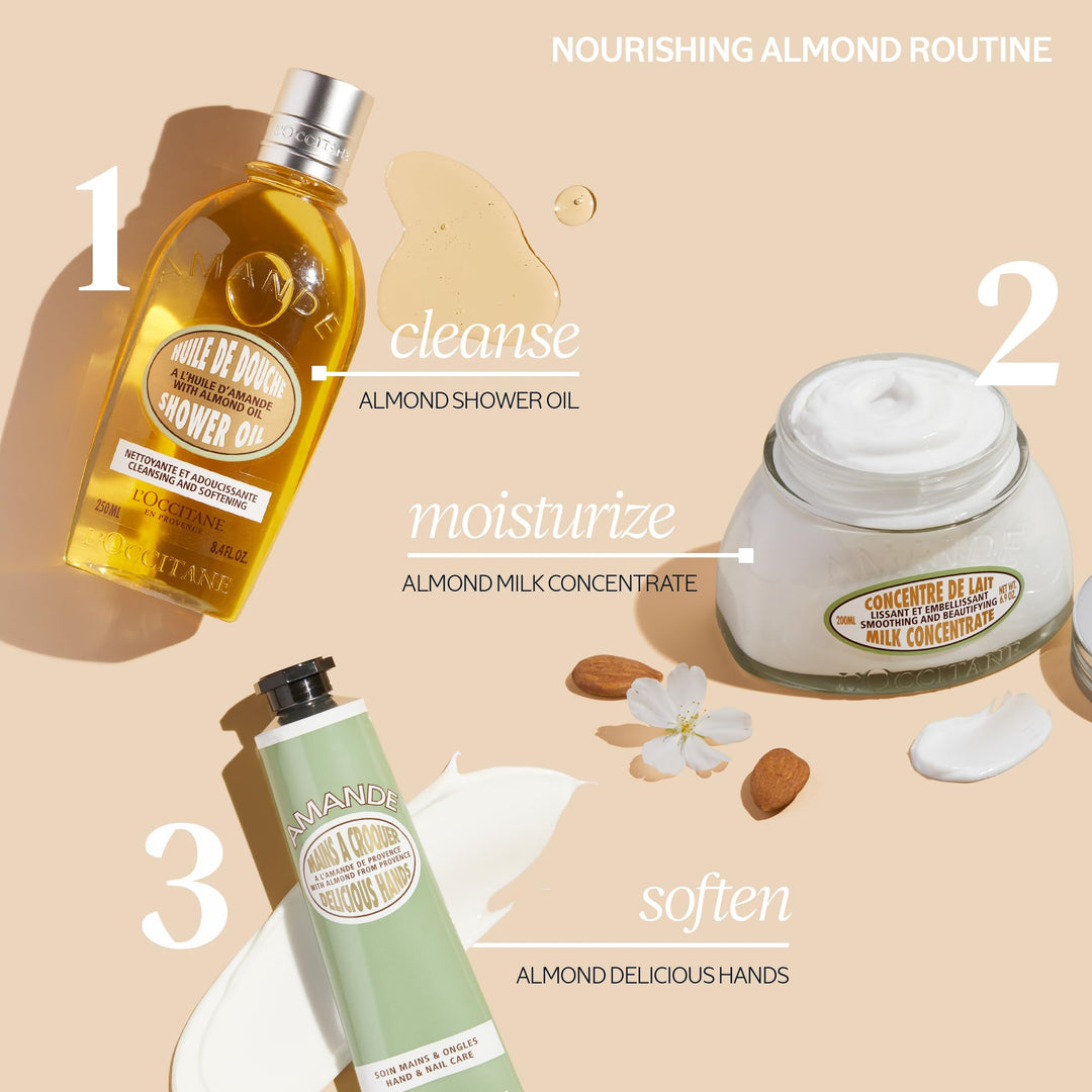 L'OCCITANE Almond Delicious Hand & Nail Cream: Soften hands & Cuticles with Irresistible Almond Scent, Moisturizing, Infused With Almond Oil, 24-hour hydration*, 1 Oz