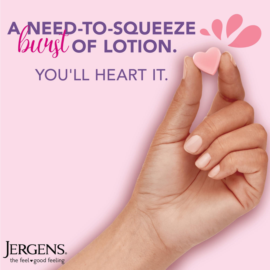 Jergens Cherry Almond Lotion Bursts, Squishy Heart-Shaped Moisturizer Bursts, Gifts for Teen Girls or Boys, 38 Ct
