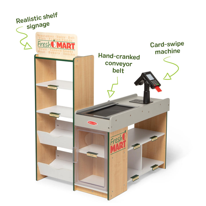 Melissa & Doug, Fresh Mart Pretend Grocery Store, Kids Cash Register with Scanner, Shelves, & Conveyor Belt, Kids Toys for Girls & Boys Retail $159.00