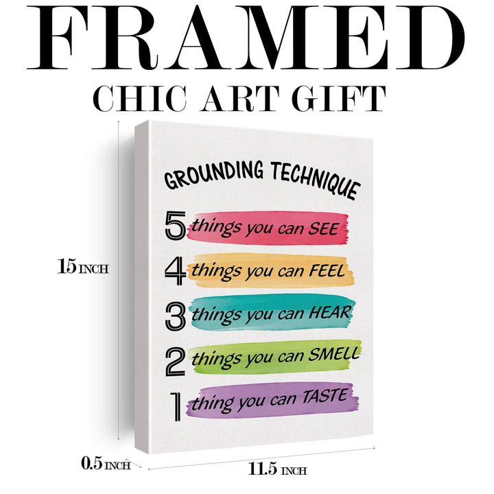 Grounding Technique Canvas Wall Art Decor Grounding Exercises Poster Painting Framed Print Signs Colorful Picture for Home School Psychologist Office Decor 12 X 15 inch