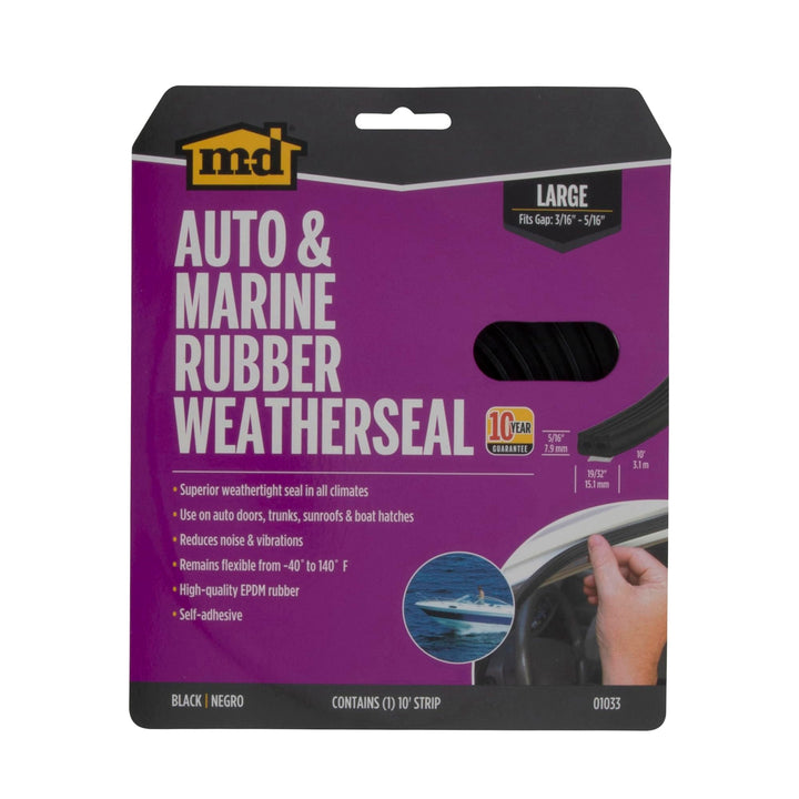 M-D Building Products 01033 10 ft. Black Large Rubber Auto & Marine Weatherseal for All Climates Retail $15.63