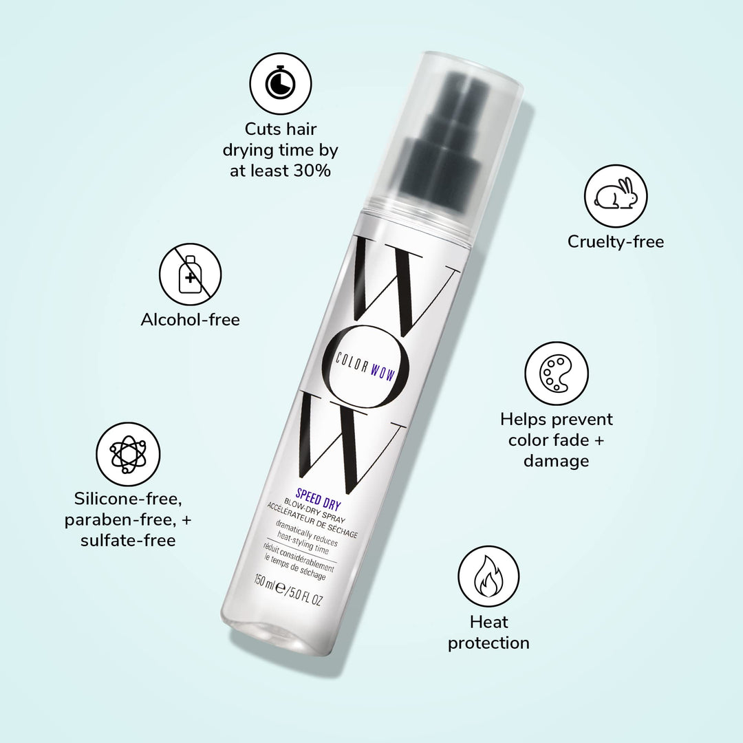 COLOR WOW Speed Dry Blow Dry Spray Ã¢â‚¬â€œ Cut Blow Dry Time by 30% | Heat Protectant, Prevent Breakage | Cruelty-Free & Gluten-Free