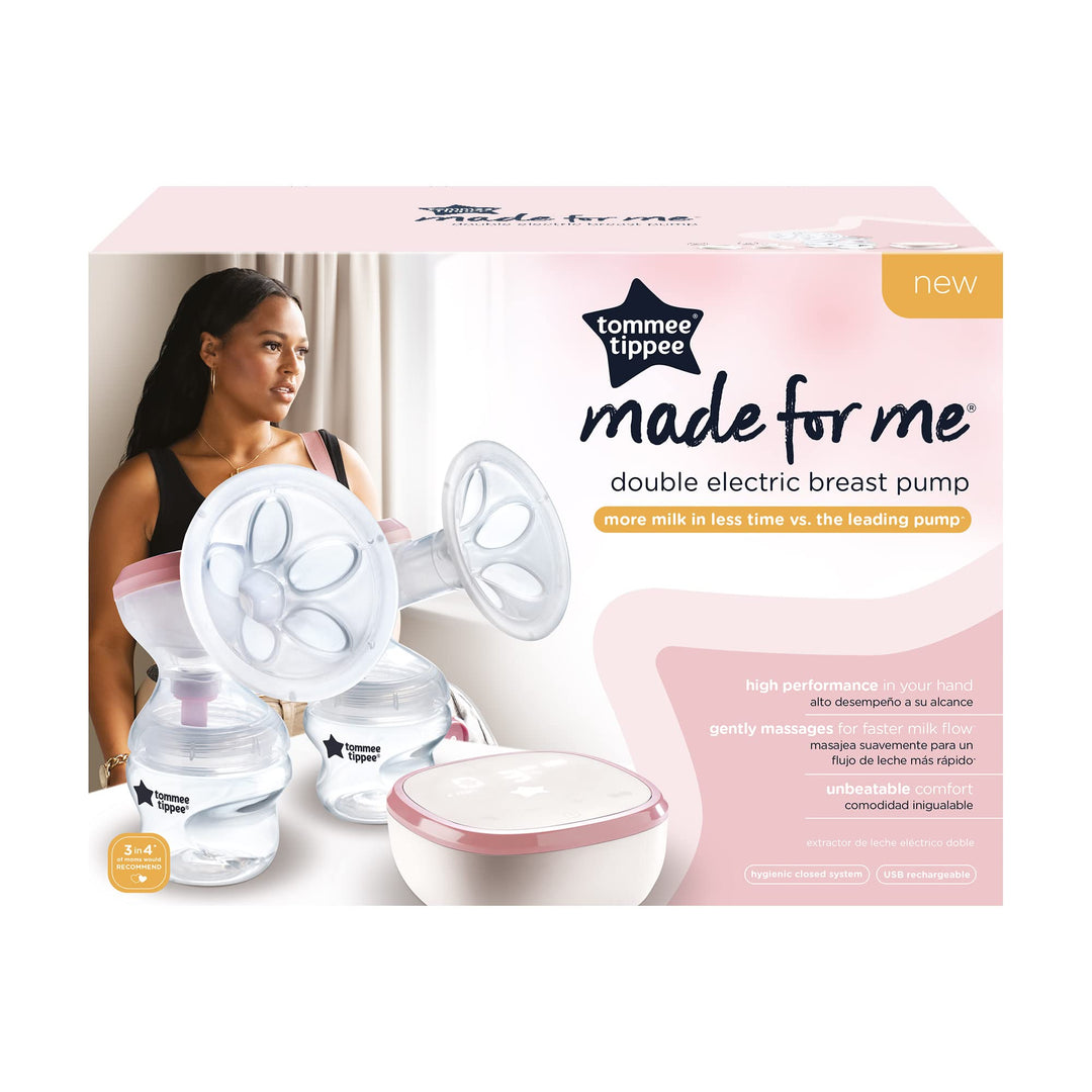 Tommee Tippee Made for Me Double Electric Breast Pump, Baby Bottles Included, 9 Express Modes, Massaging Cushions, USB Rechargeable Portable Breast Pump, Strong Suction, Quiet Retail $86.00