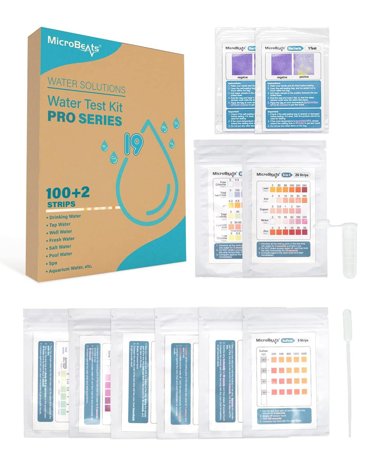 Water Testing Kits for Drinking Water, MicroBeats PRO Series 19 in 1 Water Test Kit, City Home Tap Well Water Quality Tester, 100 Strips+2 Tests for Hardness Lead pH Fluoride Iron, and More Retail $15.00