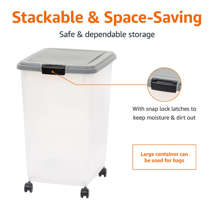 Amazon Basics Airtight Dog Food Storage Container with Scoop and Wheels, 69 QT, Gray Retail $34.99