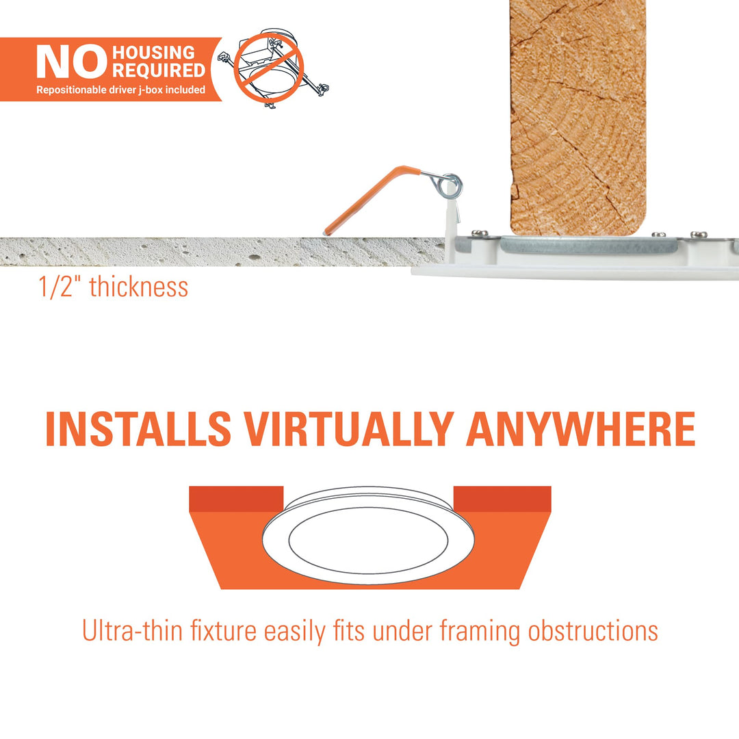 HALO HLBPH 6 inch Canless Recessed Downlight w/Remote Driver/Junction Box Integrated LED Kit Selectable 2700K, 3000K, 3500K, 4000K, 5000K CCT New Construction 6 inch White Retail $24.99