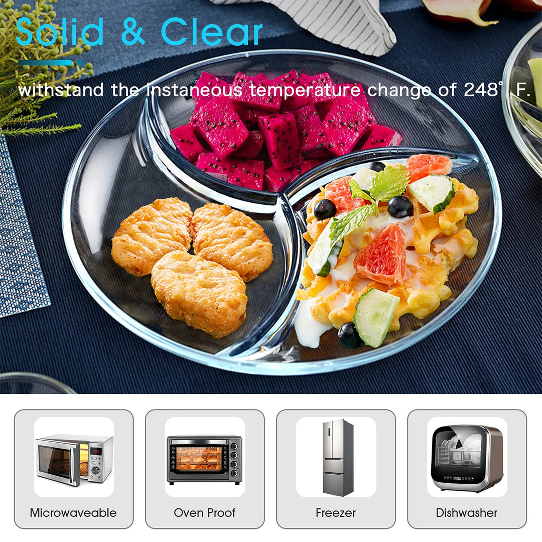 Nutriups Divided Square Glass Plate with 5 Compartments, Set of 2, 10 Inch