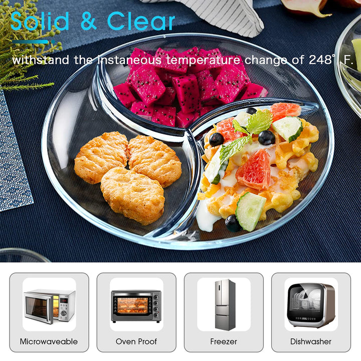 Nutriups Divided Square Glass Plate with 5 Compartments, Set of 2, 10 Inch