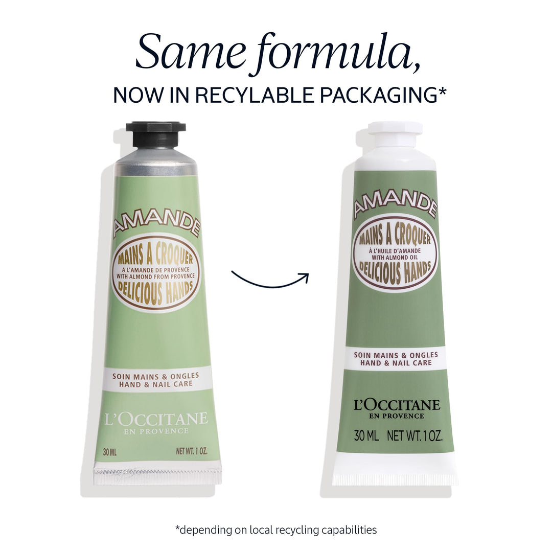 L'OCCITANE Almond Delicious Hand & Nail Cream: Soften hands & Cuticles with Irresistible Almond Scent, Moisturizing, Infused With Almond Oil, 24-hour hydration*, 1 Oz