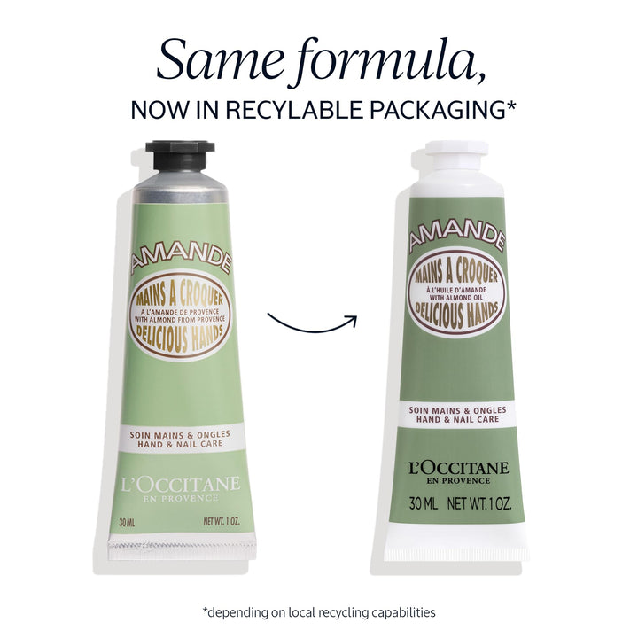 L'OCCITANE Almond Delicious Hand & Nail Cream: Soften hands & Cuticles with Irresistible Almond Scent, Moisturizing, Infused With Almond Oil, 24-hour hydration*, 1 Oz